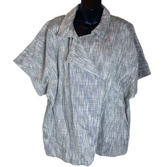 Eileen fisher linen blend moto jacket top small gray/white knit textured - Picture 2 of 8